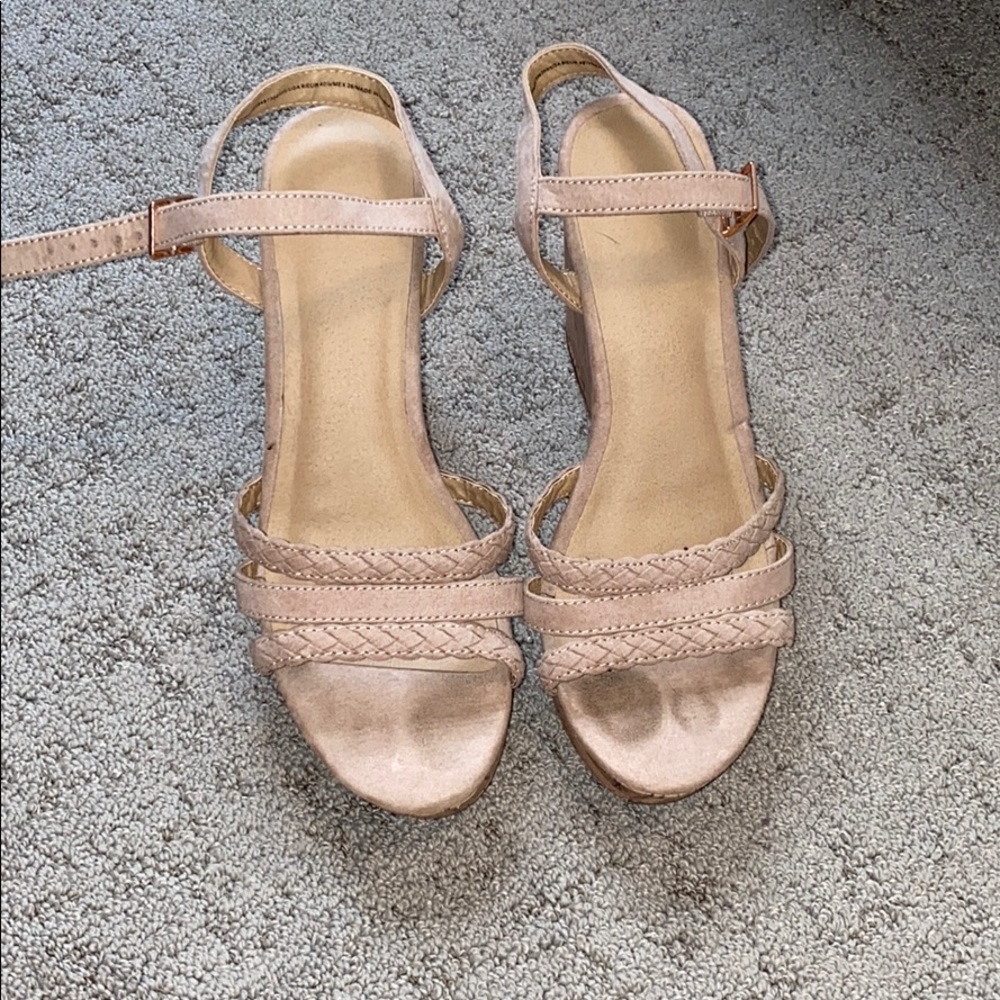 Braided suede cork wedge